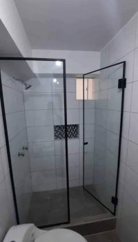 Puerta de ducha batiente como accesorio en acero negro